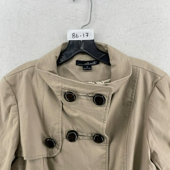 Willi Smith Trench Coat Women's Sz M Beige 4-Button Double-Breasted Stretch - Picture 10 of 10